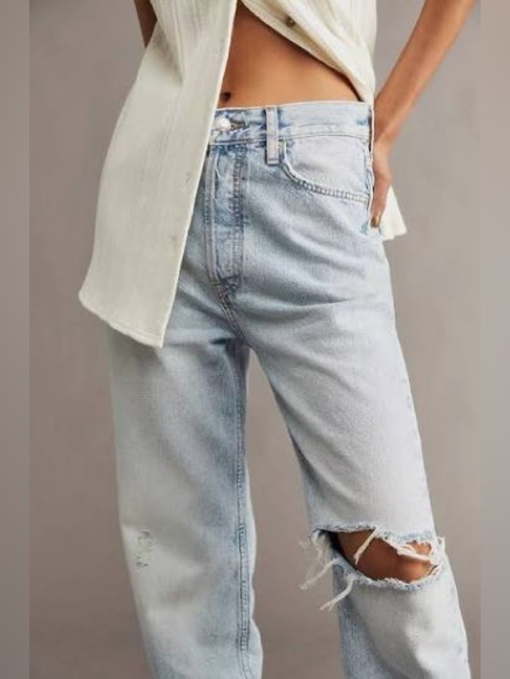 Free People We The Free High Rise The Lasso Distressed Straight Leg Denim Jeans